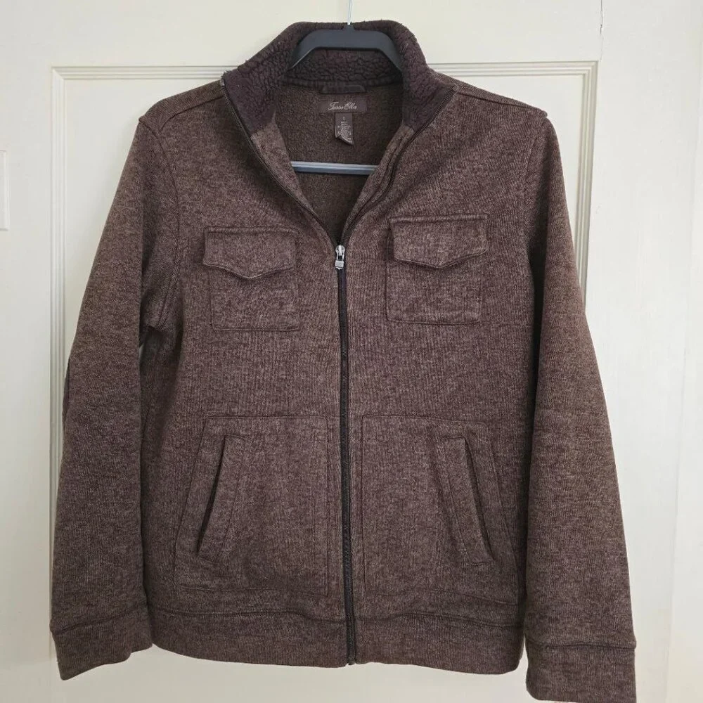 Size S Tasso Elba Men's Brown Expresso Zip Front Elbow Patch Sweater Jacket